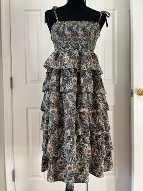 Liberty of London for Target Peacock Feather Print Tiered Dress Sz XS EUC